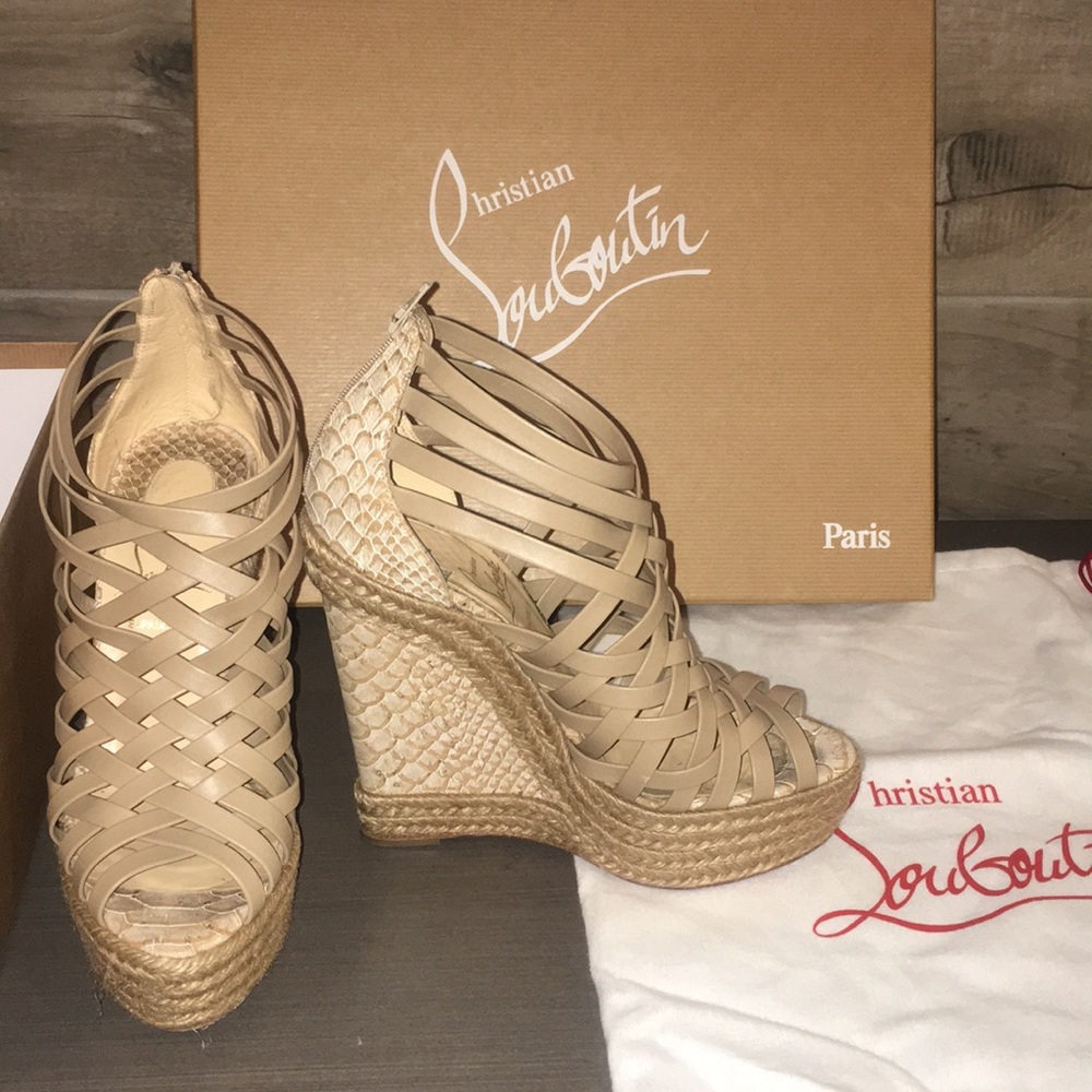 Christian Louboutin Beige Wedge Heels - Picture 2 of 4